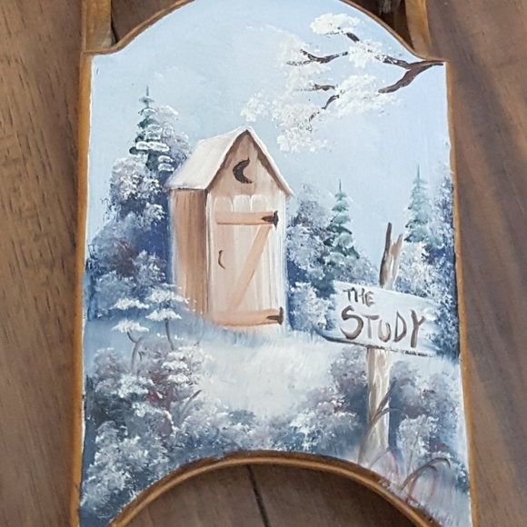 Vintage Wood Hand Painted Winter Scene Wall Plaque - Picture 2 of 4